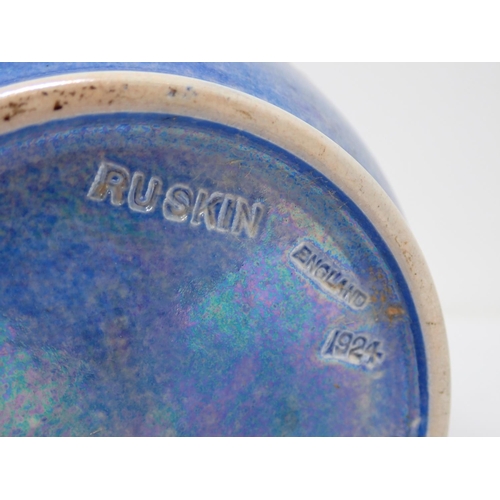 300 - A Ruskin high fired blue irridescent glaze impressed mark dated 1924, 12in H, and a similar glazed B... 