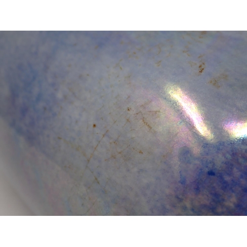 300 - A Ruskin high fired blue irridescent glaze impressed mark dated 1924, 12in H, and a similar glazed B... 