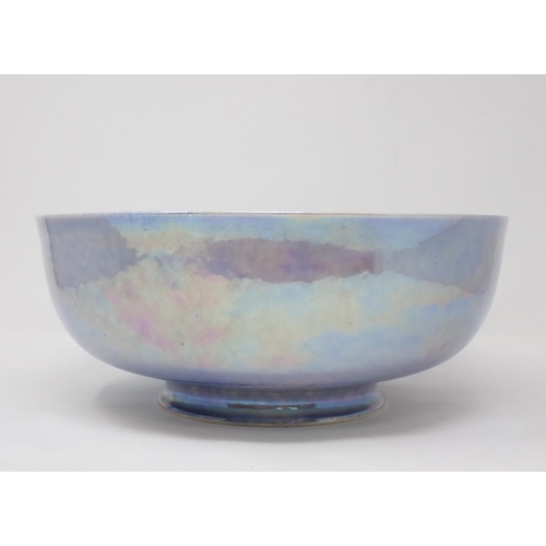 300 - A Ruskin high fired blue irridescent glaze impressed mark dated 1924, 12in H, and a similar glazed B... 