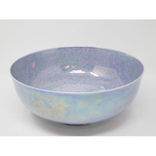 300 - A Ruskin high fired blue irridescent glaze impressed mark dated 1924, 12in H, and a similar glazed B... 