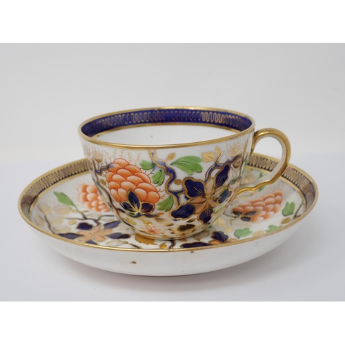 303 - A First Period Worcester Cup, Coffee Cup and Saucer, floral painted decoration, blue border with gil... 