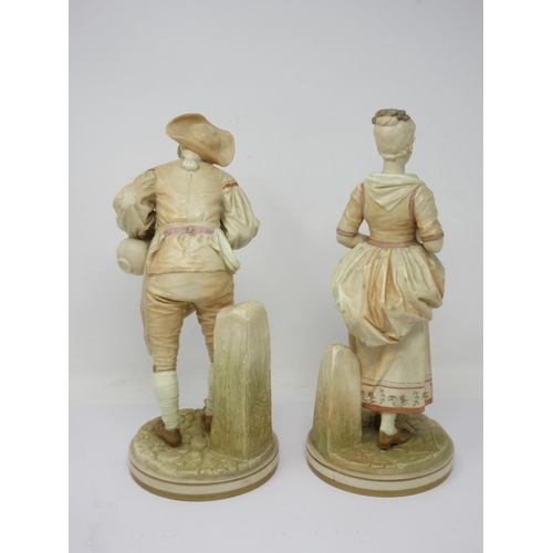 312 - A pair of Royal Worcester figures , Innkeeper and His Companion, a girl holding a jug with tree trun... 