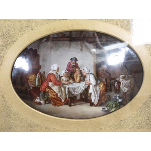 314 - A Sevres porcelain Plaque painted scene of family gathered around table playing Cards, in an interio... 