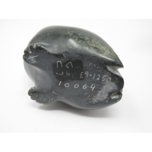 321 - Two Inuit carved stone Sculptures of birds, one with Eskimo Art label to base, 3 1/2in and 3in H