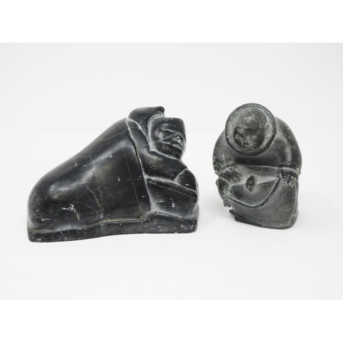 322 - An Inuit carved stone Sculpture of a sleeping man, signed Davidee Tool to underside and bearing Cana... 