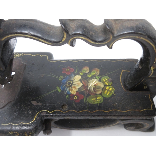 352 - A mid 19th Century cast iron Sewing Machine by James Weir, painted spray of flowers and with gilt de... 