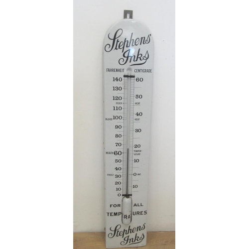 359 - A large enamel Stephens Inks Advertising Thermometer, 5ft high, 12in wide, the thermometer intact, o... 