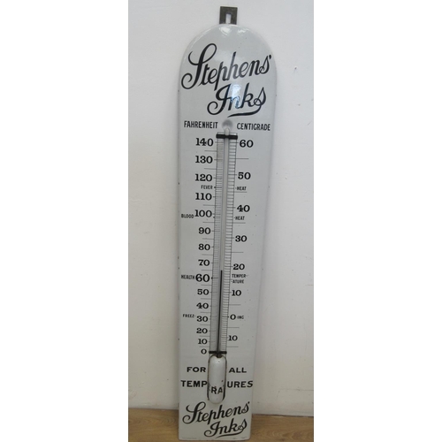 359 - A large enamel Stephens Inks Advertising Thermometer, 5ft high, 12in wide, the thermometer intact, o... 