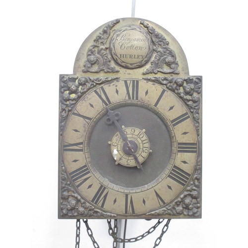 389 - A small lantern type Wall Clock, the arch to the brass dial inscribed Benjamin Cotton, Hurley, weigh... 