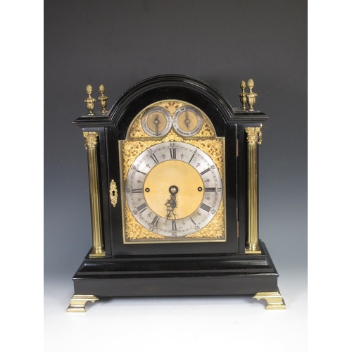 390 - A late Victorian ebonised Bracket Clock with 'Chime Silent' and 'Chime on Eight Bells-Cambridge Chim... 