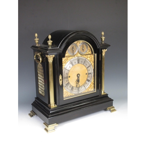 390 - A late Victorian ebonised Bracket Clock with 'Chime Silent' and 'Chime on Eight Bells-Cambridge Chim... 