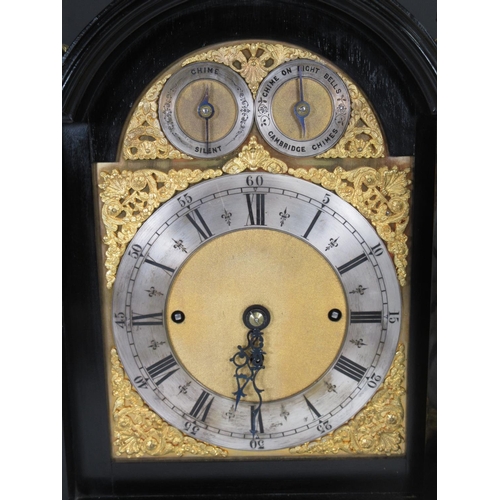 390 - A late Victorian ebonised Bracket Clock with 'Chime Silent' and 'Chime on Eight Bells-Cambridge Chim... 