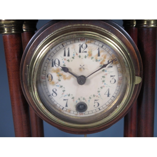 391 - An Empire style portico Mantel Clock with gilt acorn finial, the circular dial decorated floral swag... 