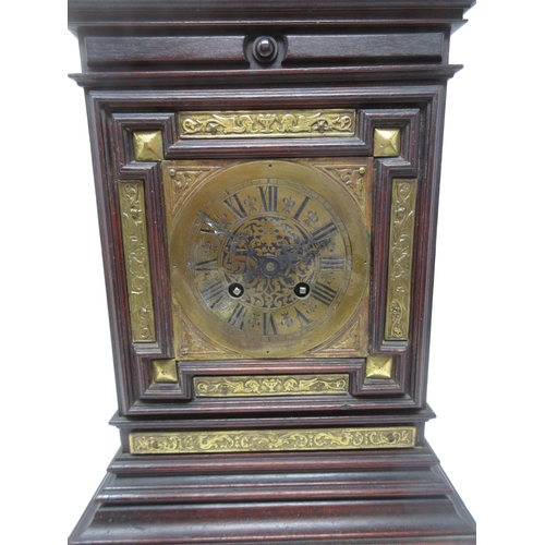 396 - A Gustav Becker, Freyberg, walnut Bracket Clock of architectural design,, brass mounted with knopped... 