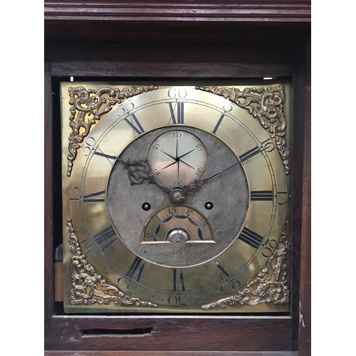 402 - An oak Longcase Clock with square brass dial inscribed Rogers, Leominster, seconds and date aperture... 