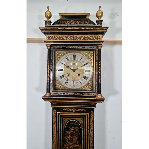 403 - A Georgian lacquered Longcase Clock, C.1720, by Daniel Delander having running duration of one month... 