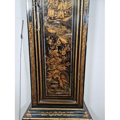 403 - A Georgian lacquered Longcase Clock, C.1720, by Daniel Delander having running duration of one month... 