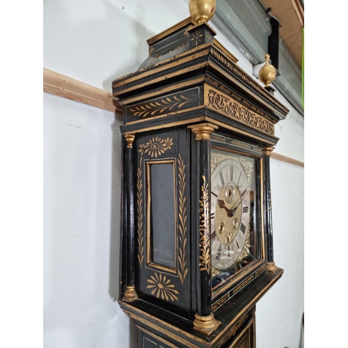 403 - A Georgian lacquered Longcase Clock, C.1720, by Daniel Delander having running duration of one month... 