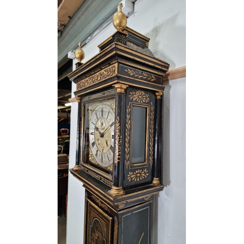 403 - A Georgian lacquered Longcase Clock, C.1720, by Daniel Delander having running duration of one month... 