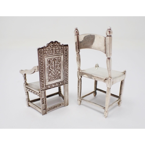 41 - An Edward VII silver miniature Wainscot Chair, Birmingham 1909, maker: Levi & Solomon, and a plain s... 