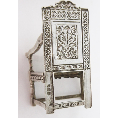 41 - An Edward VII silver miniature Wainscot Chair, Birmingham 1909, maker: Levi & Solomon, and a plain s... 