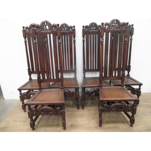 445 - A set of six 19th Century oak Dining Chairs in the 17th Century style with high backs and carved cre... 