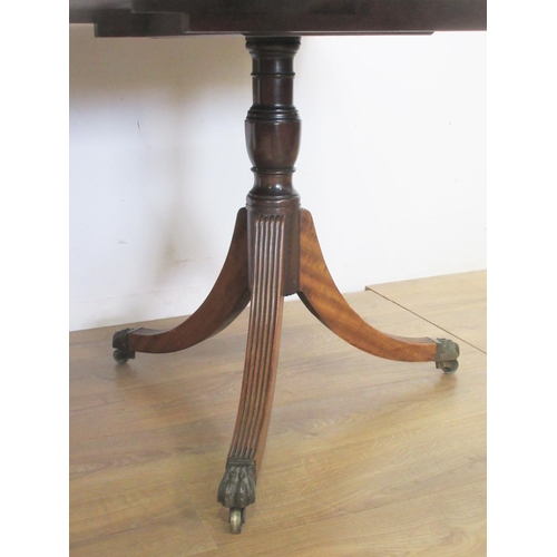 447 - A 19th Century mahogany Twin Pillar Dining Table, the reeded edge rectangular top and leaf raised on... 