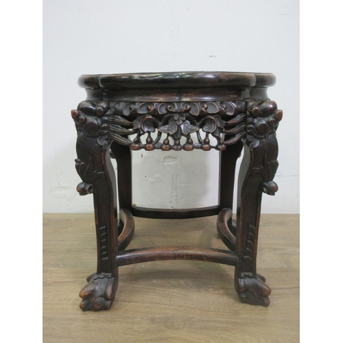 460 - A 19th Century Chinese rosewood circular Vase Stand with inset ring marble top on four square suppor... 