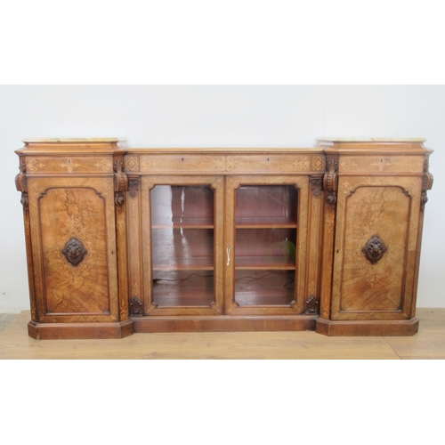 476 - A 19th walnut inverted breakfront Side Cabinet with satinwood and marquetry inlay, each of the end s... 