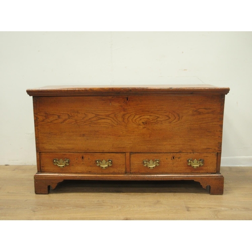 483 - An 18th Century elm Mule Chest with hinged top above two drawers on bracket supports, 3ft 7in W