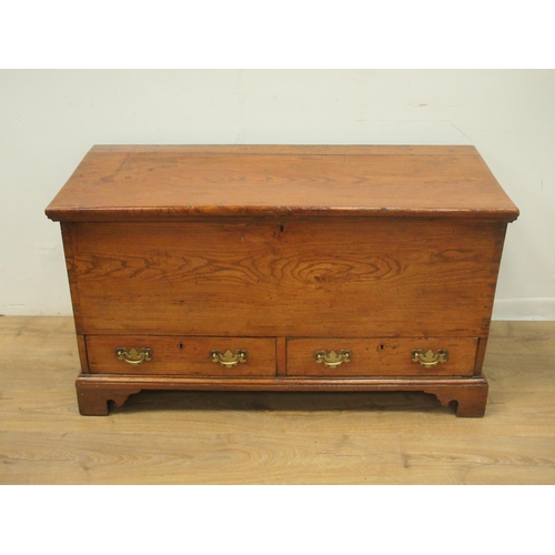 483 - An 18th Century elm Mule Chest with hinged top above two drawers on bracket supports, 3ft 7in W