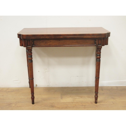 485 - A 19th Century mahogany fold-over Card Table with shaped rectangular top, moulding to the frieze and... 