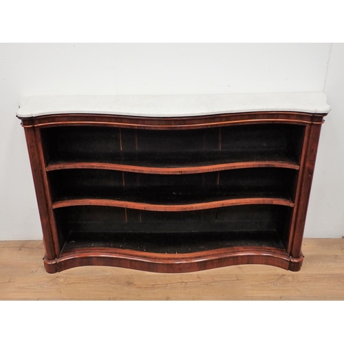 487 - A 19th Century marble topped rosewood serpentine fronted open Bookcase with adjustable shelves on pl... 