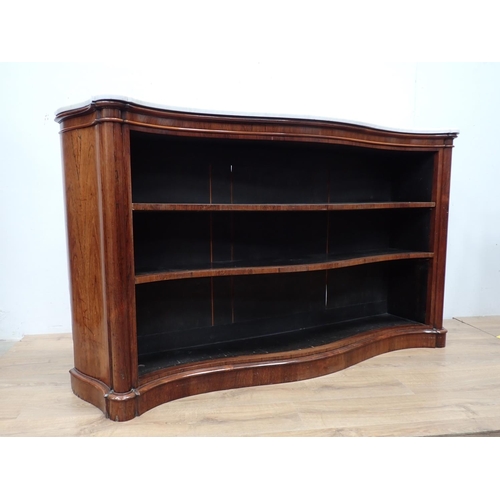 487 - A 19th Century marble topped rosewood serpentine fronted open Bookcase with adjustable shelves on pl... 