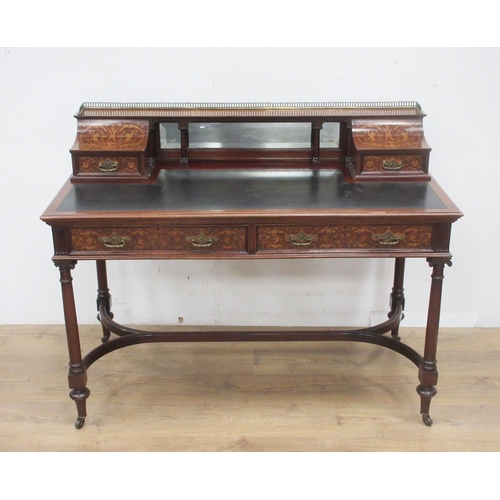 488 - A 19th Century mahogany and marquetry inlaid Writing Desk with raised mirror back fitted two drawers... 