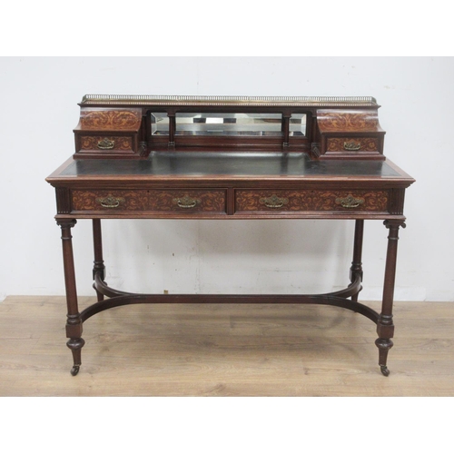 488 - A 19th Century mahogany and marquetry inlaid Writing Desk with raised mirror back fitted two drawers... 