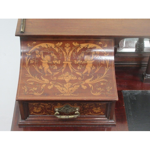 488 - A 19th Century mahogany and marquetry inlaid Writing Desk with raised mirror back fitted two drawers... 