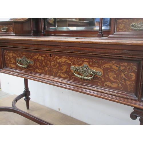 488 - A 19th Century mahogany and marquetry inlaid Writing Desk with raised mirror back fitted two drawers... 