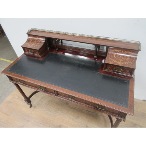 488 - A 19th Century mahogany and marquetry inlaid Writing Desk with raised mirror back fitted two drawers... 