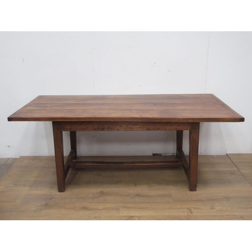 490 - An oak Refectory Table with cleated top on squared supports and stretchers, 6ft 4in L x 2ft 11in W