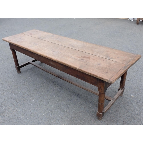 494 - An 18th Century Kitchen Table with cleated two plank pine scrub top on oak base fitted end drawer up... 