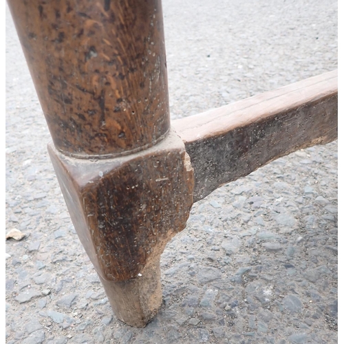 494 - An 18th Century Kitchen Table with cleated two plank pine scrub top on oak base fitted end drawer up... 