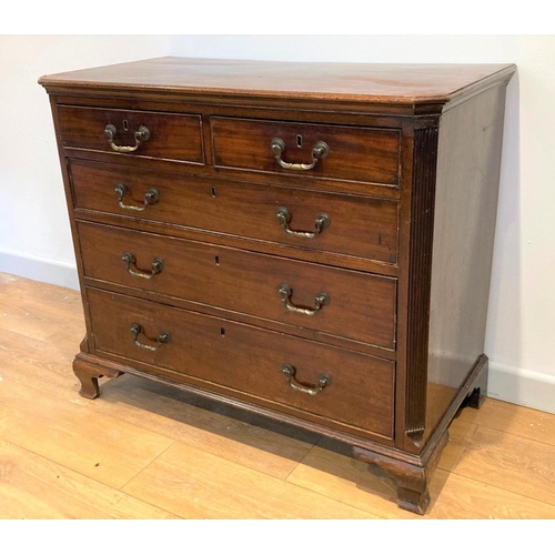 496 - A George III mahogany Chest of small proportions fitted two short and three long graduated drawers w... 