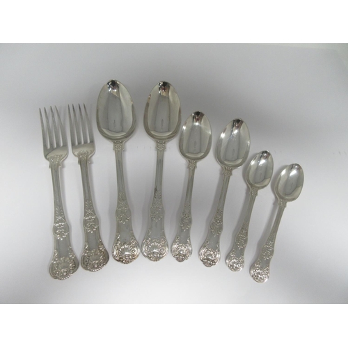 51 - A matched set of mostly 19th Century silver Cutlery for eight, King's pattern (except for 8 items Qu... 