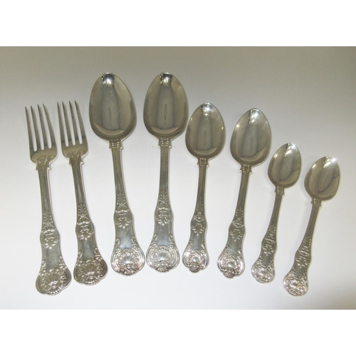 51 - A matched set of mostly 19th Century silver Cutlery for eight, King's pattern (except for 8 items Qu... 