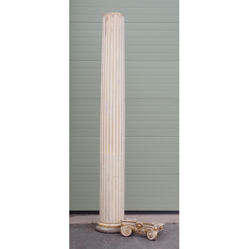 512 - A large antique cream and gilt painted Column with parcel gilt circular socle and plaster capital A/... 