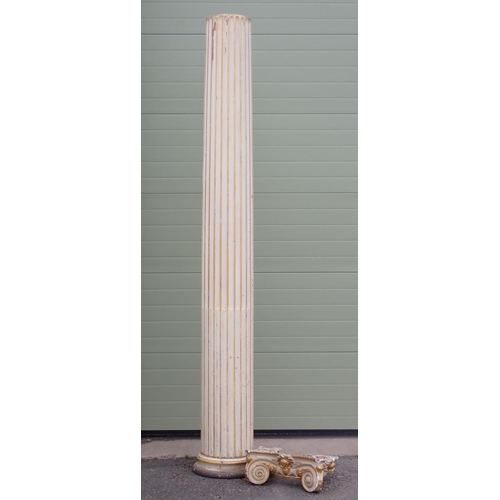 512 - A large antique cream and gilt painted Column with parcel gilt circular socle and plaster capital A/... 