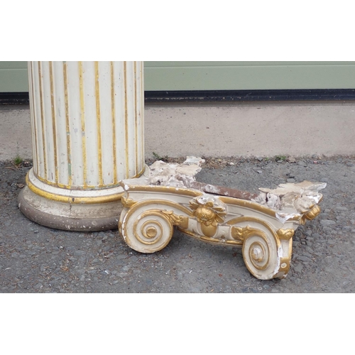 512 - A large antique cream and gilt painted Column with parcel gilt circular socle and plaster capital A/... 