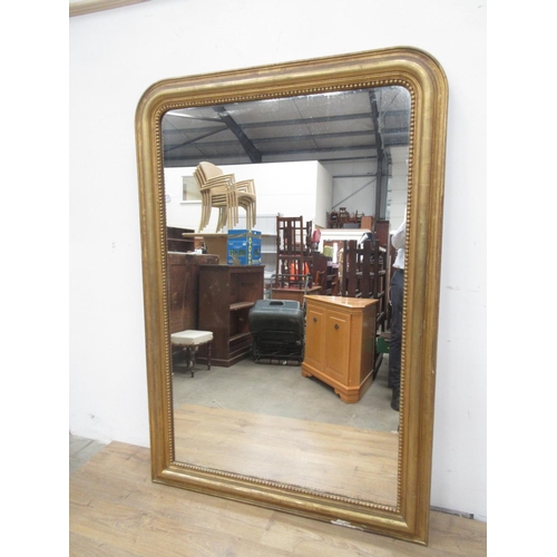 517 - A large 19th Century gilt framed Overmantel Mirror with beaded and moulded surround, 6ft x 4ft 1in