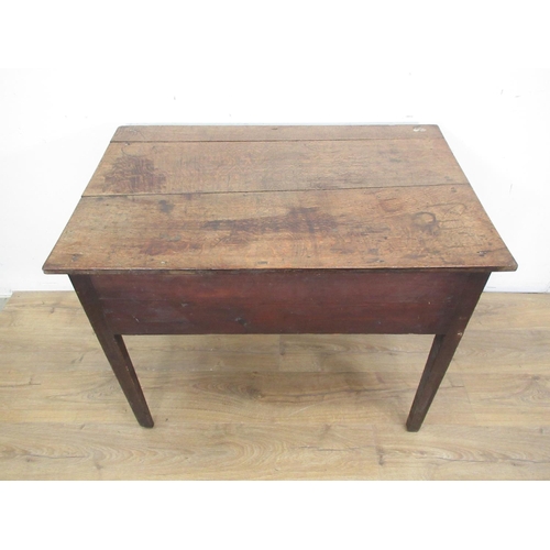 524 - An 18th Century oak Side Table with three plank top fitted single drawer with brass handles and escu... 